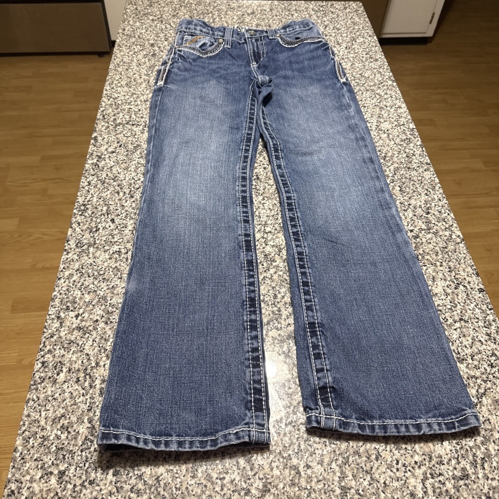 Ariat B4 Relaxed Fit Boys Size 12 Jeans Bootcut Med Wash Adjustable Waist Cowboy